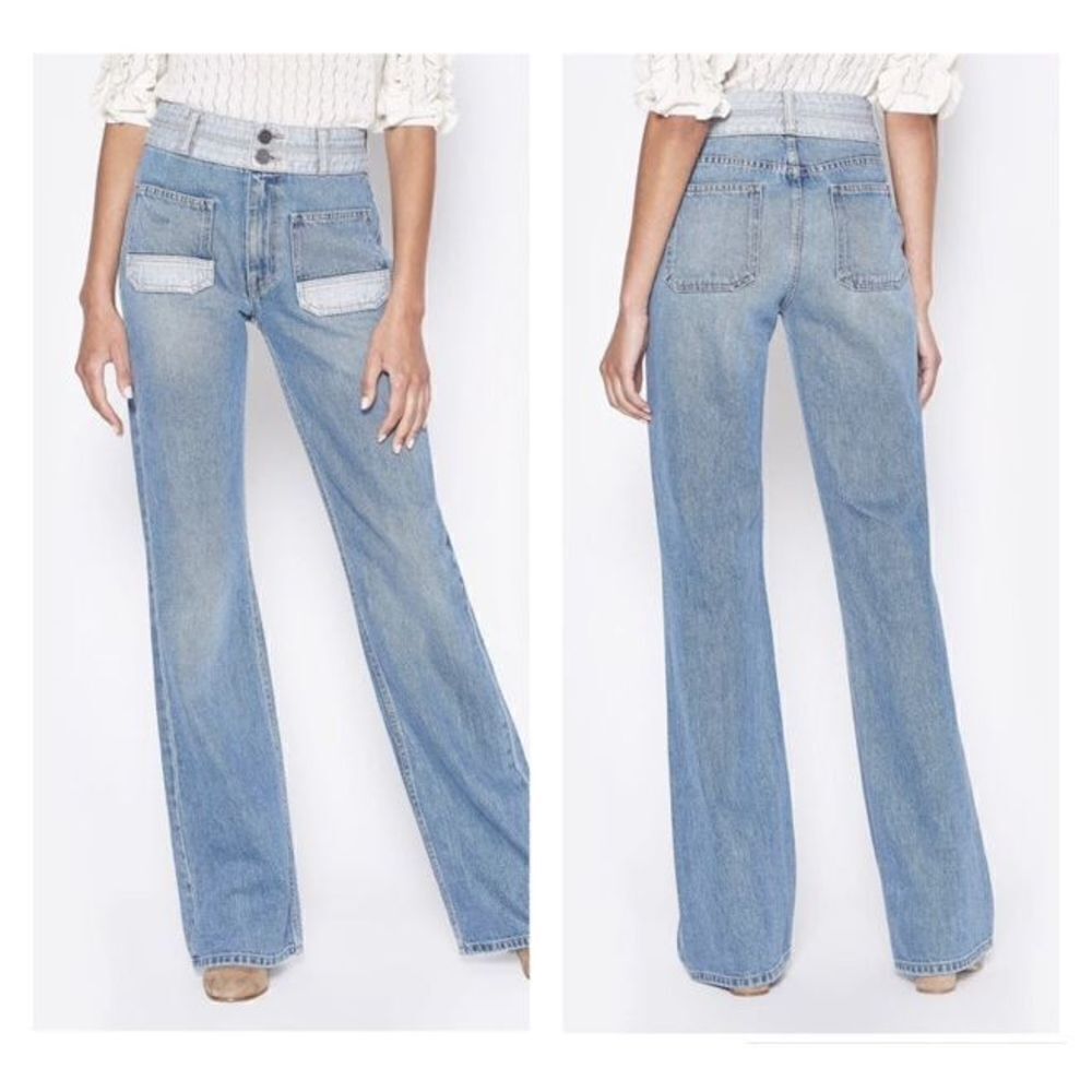 Joie Gabriel Wide Waistband High Rise Straight Leg Jeans Light Wash Sz 27 Size 4